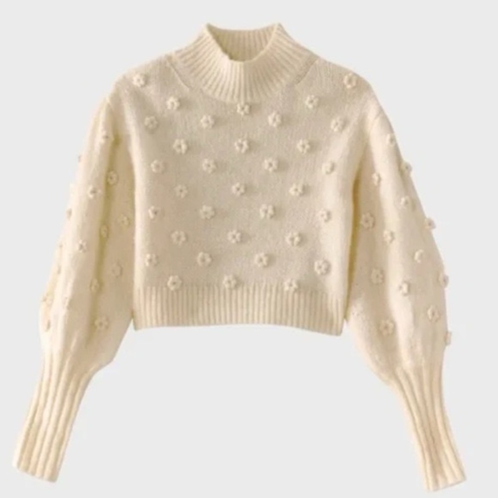 FARM Rio Cowl Neck Sweater with Flower Details in off white, size S - Picture 3 of 9